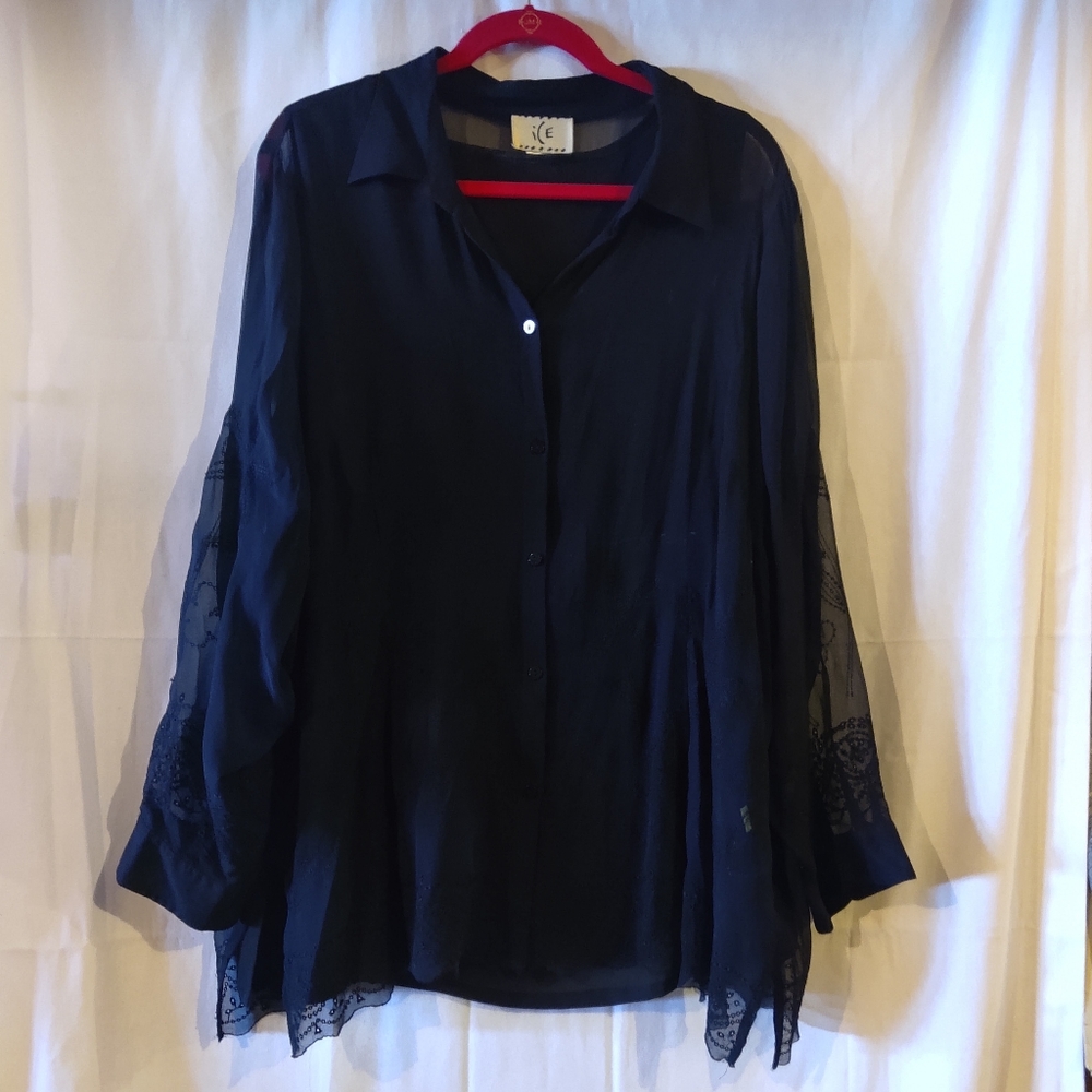 Ice Black ShearEmbroidered Blouse 2 pc Blouse Size 22/24
